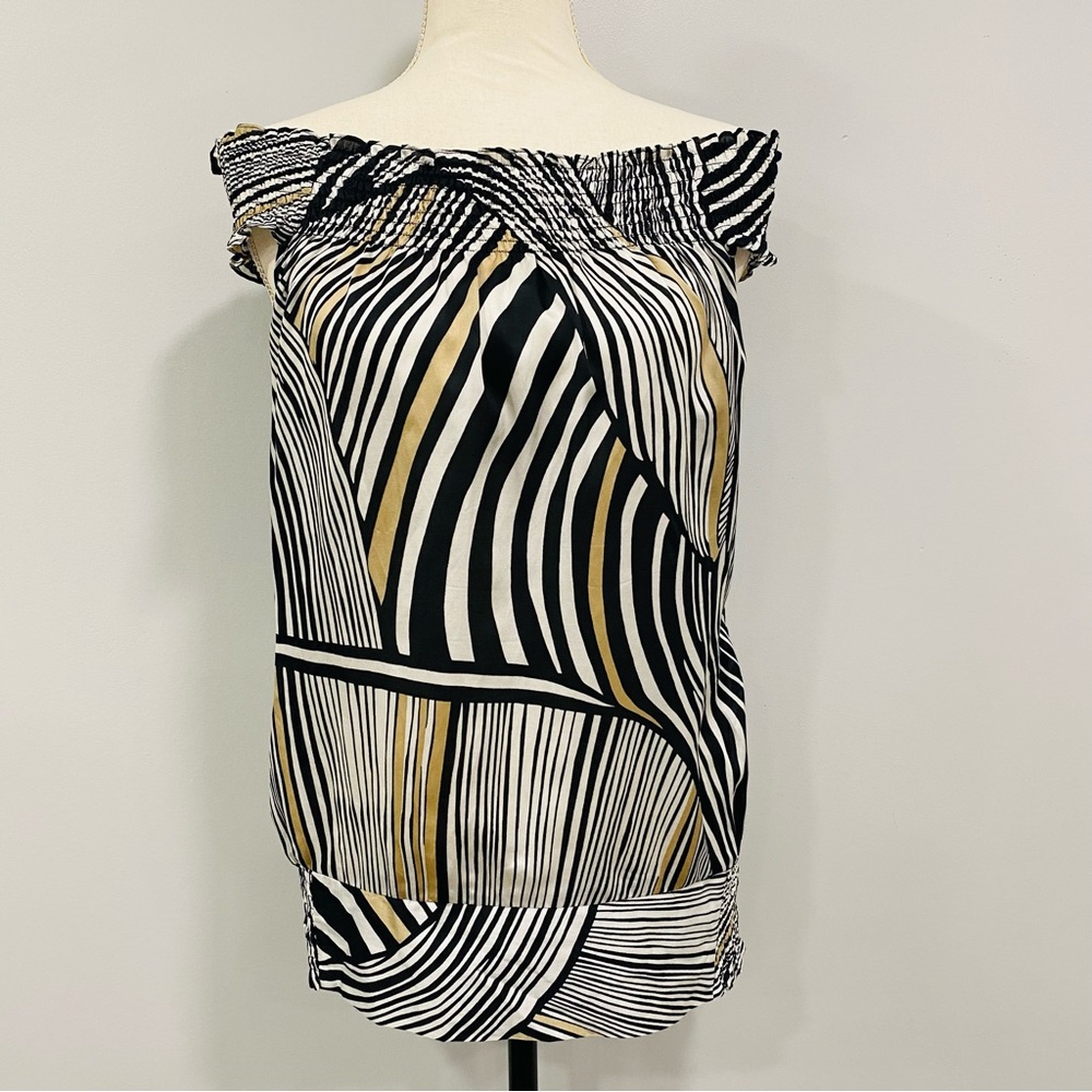 WHBM S Silk Blend Off Shoulder Abstract Animal Zebra Print Blouse Maximalism